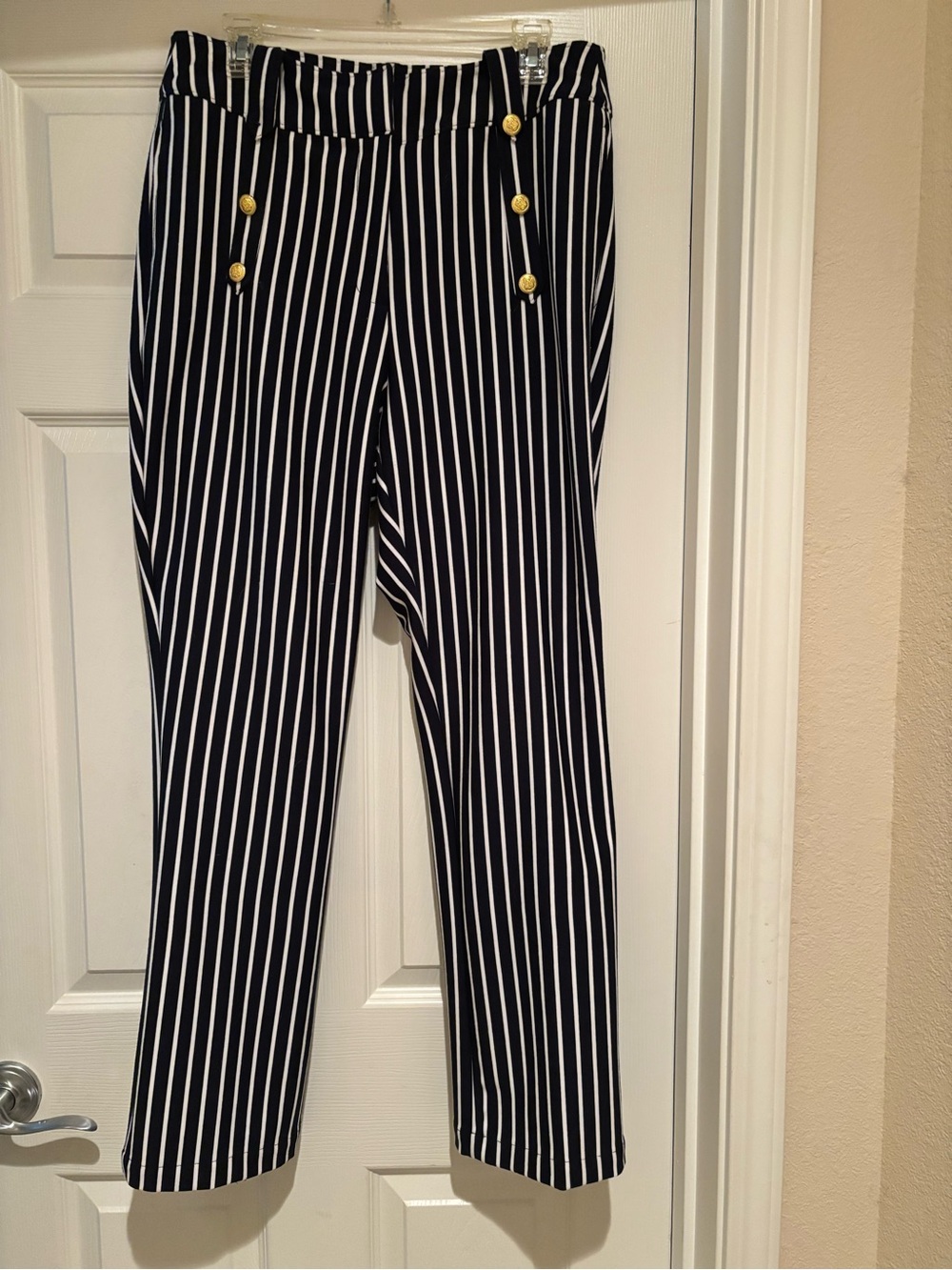 New York & Company Black and White Vertical-Striped Straight-Leg Pants
